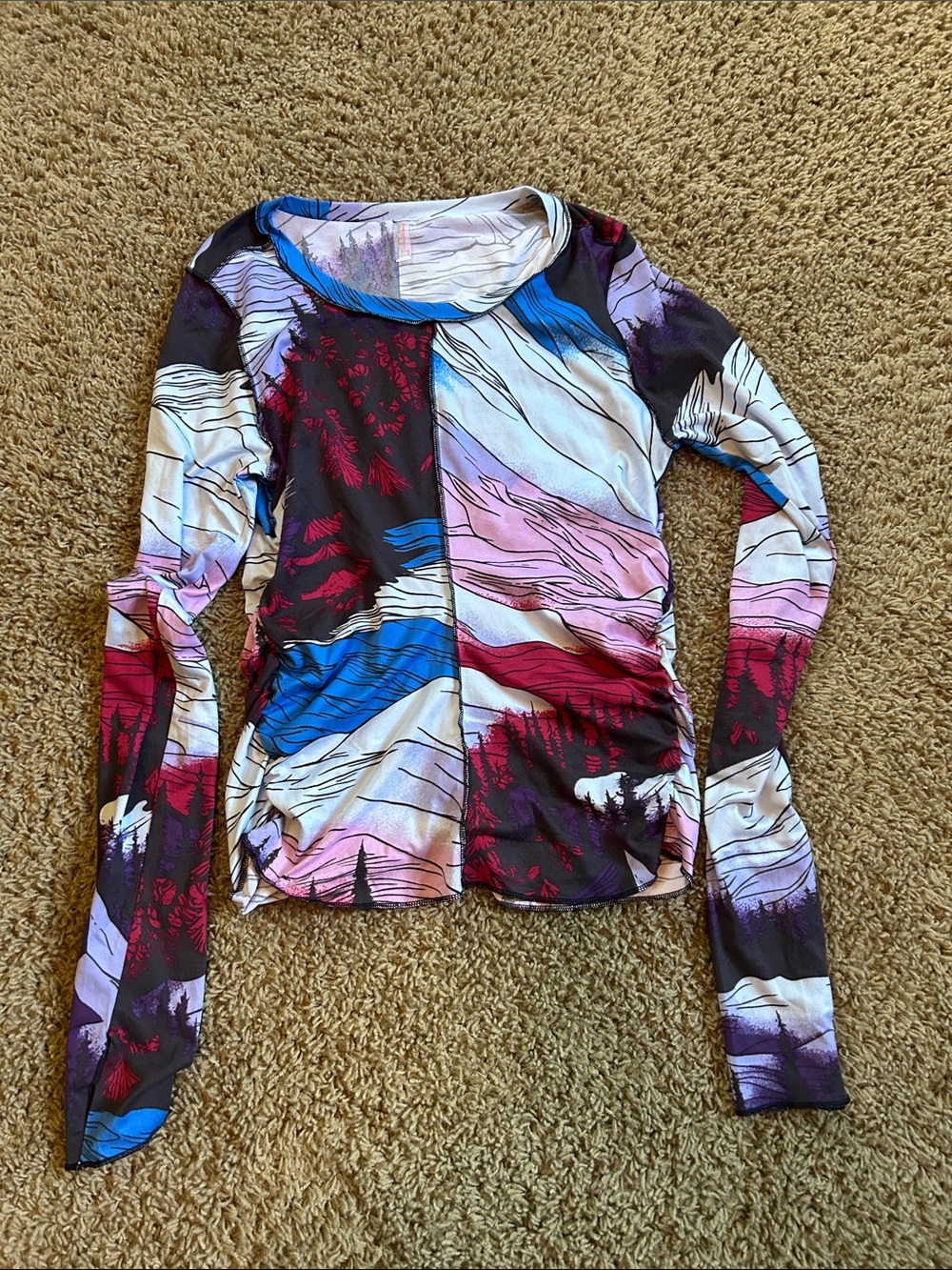 Free People Movement Long Sleeve Mountain-Print Top in Multicolor